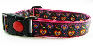 Rainbow Hearts dog collar handmade adjustable buckle collar 1" wide leash Petcollarshandmade
