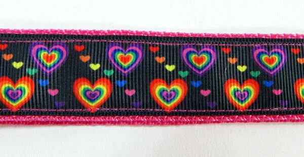 Rainbow Hearts dog collar handmade adjustable buckle collar 1" wide leash Petcollarshandmade
