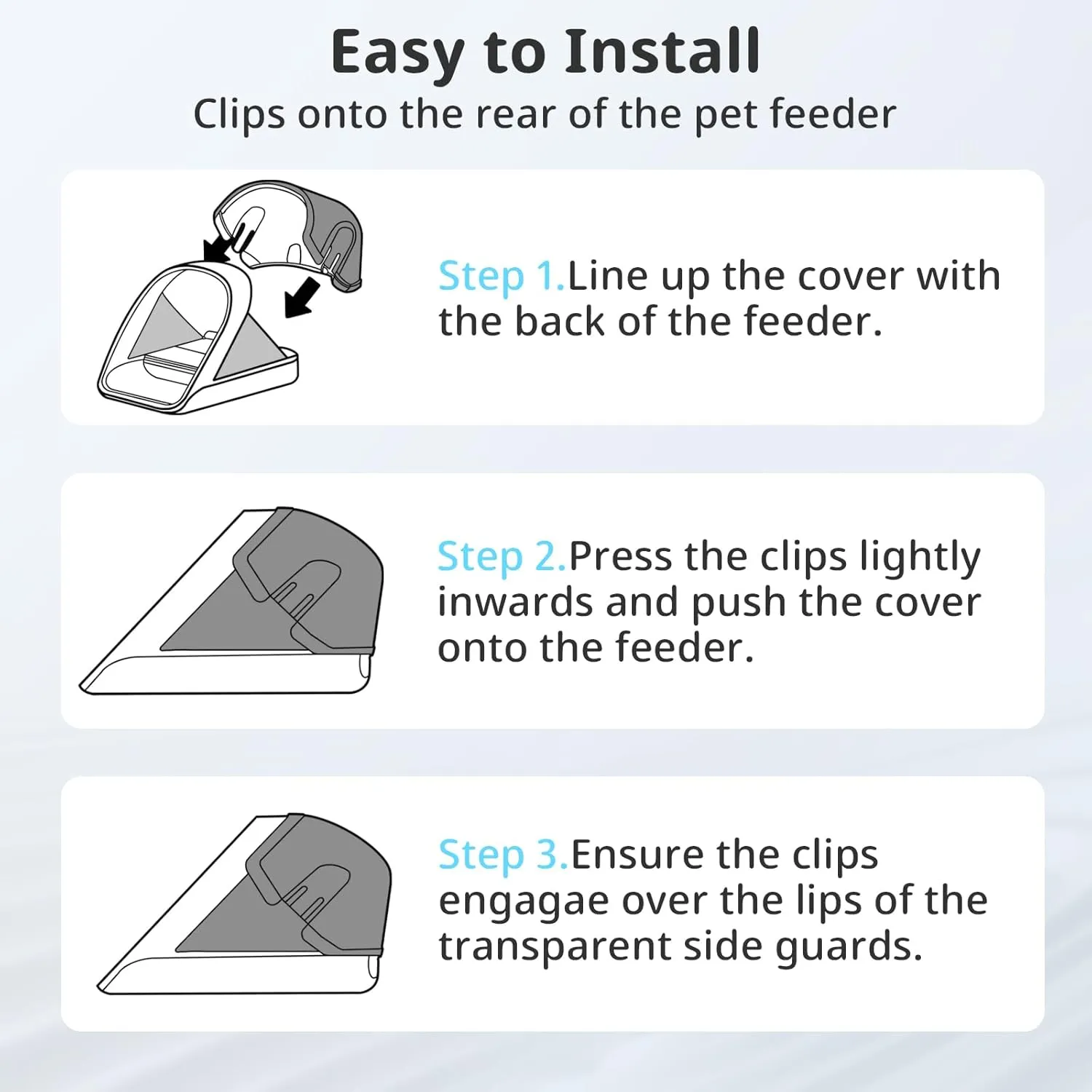 Rear Cover for Automatic Microchip Cat Pet Feeder - Prevents Persistent Pet from Getting Food from The Back of The Feeder (3 Pack)