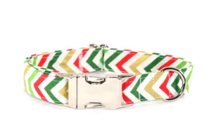 Red, Green, & Gold Christmas Chevron Adjustable Dog Collar