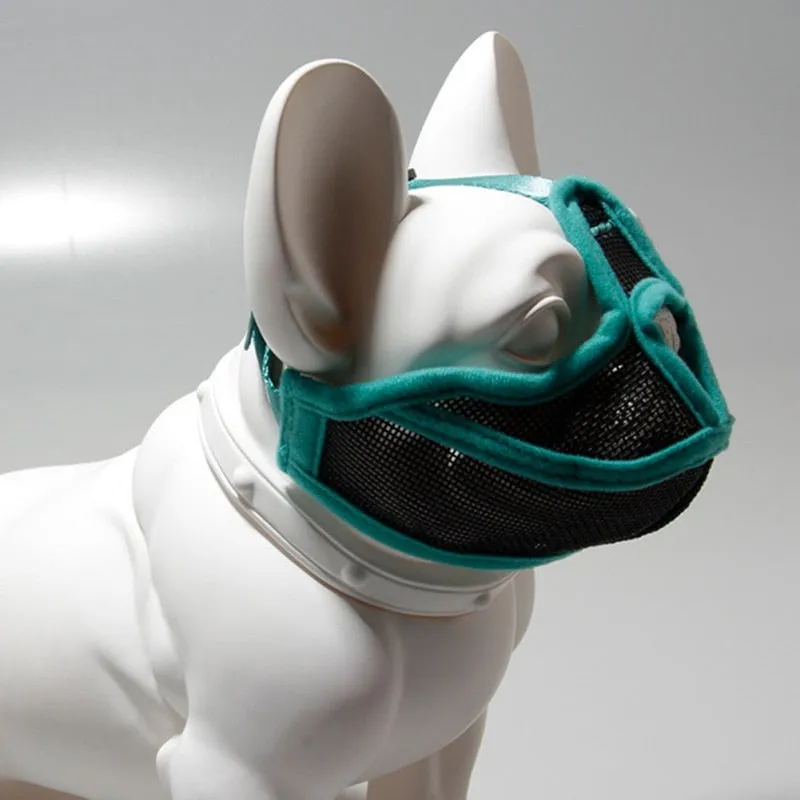 Safe Short Snout Dog Muzzles Adjustable Mask Outdoor Anti Stop Barking Breathable Mesh Muzzle For Pet French Bulldog Pug Pekingese