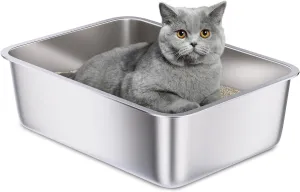 Stainless Steel Litter Box, 18"x14"x6"(Height) Medium Metal Cat Litter Box Easy Clean, Non Stick Litterbox No Smell for Cats or Kitty, Rabbits