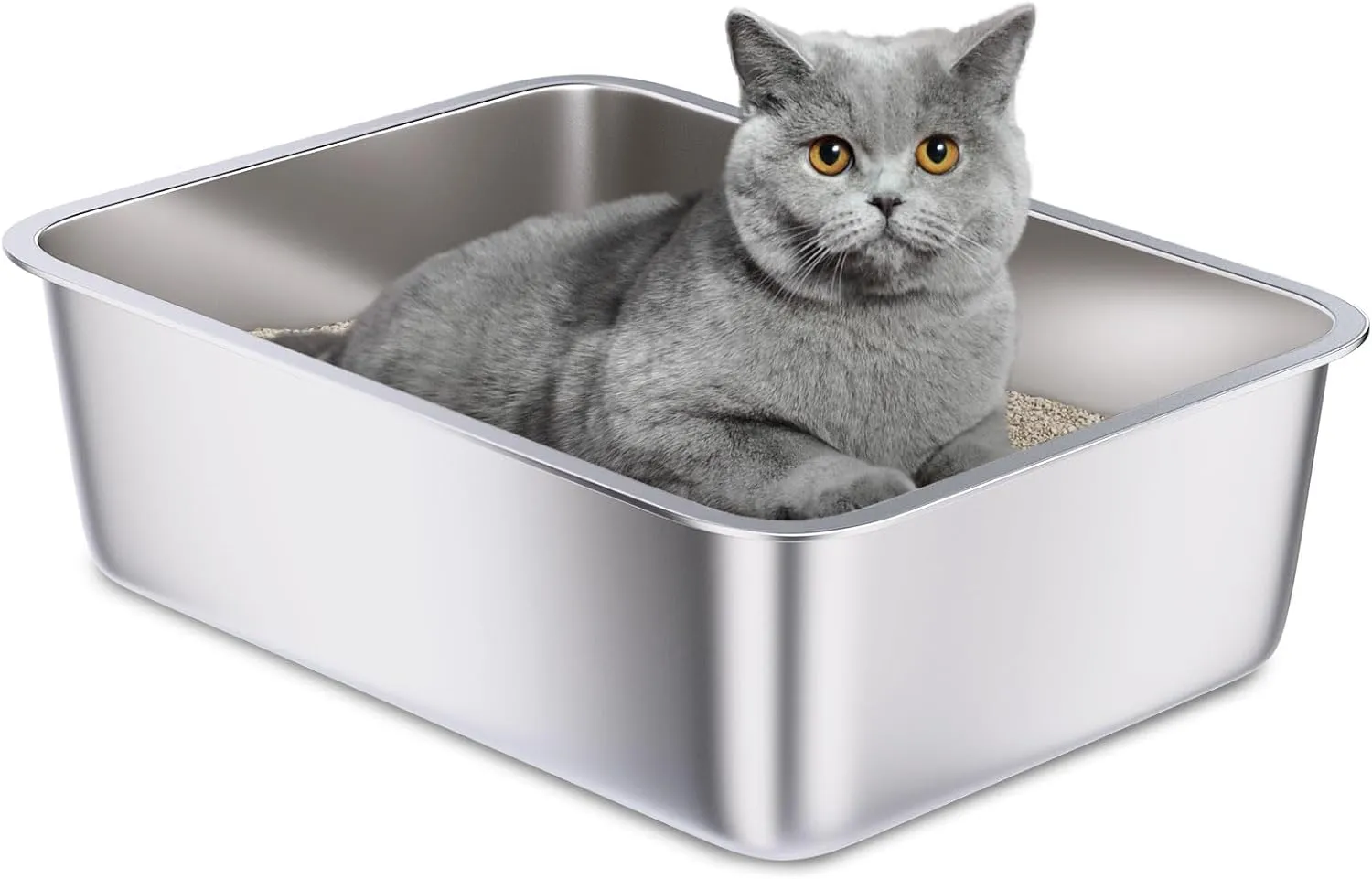 Stainless Steel Litter Box, 18"x14"x6"(Height) Medium Metal Cat Litter Box Easy Clean, Non Stick Litterbox No Smell for Cats or Kitty, Rabbits